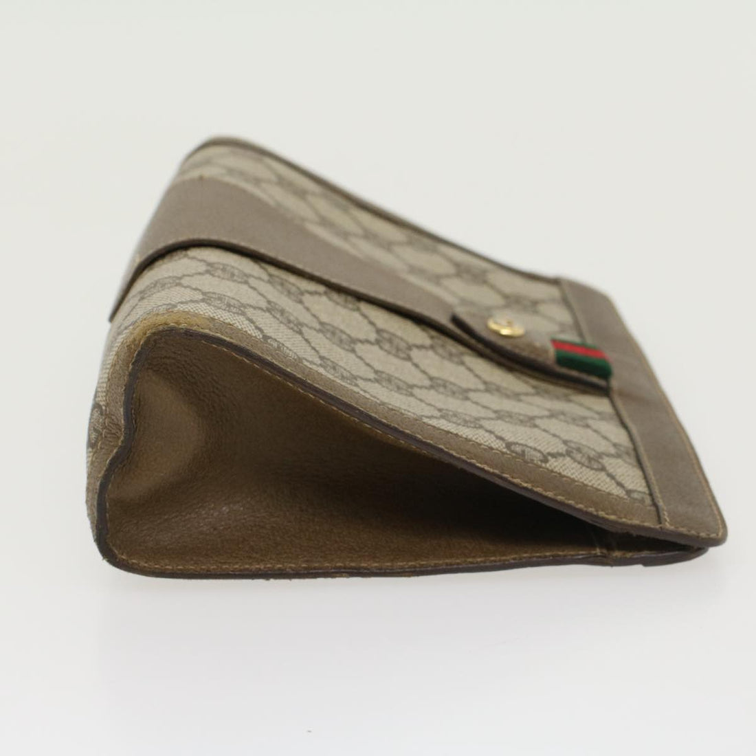 GUCCI GG Canvas Web Sherry Line Clutch Bag PVC Leather Beige Red 43908