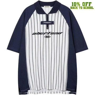 Makersluxe® Quarter Zip T-shirt Striped Pattern