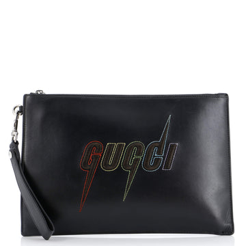 Blade Logo Wristlet Pouch Embroidered Leather