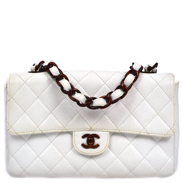 Chanel 1997-1999 White Caviar Classic Flap Acrylic Chain Shoulder Bag