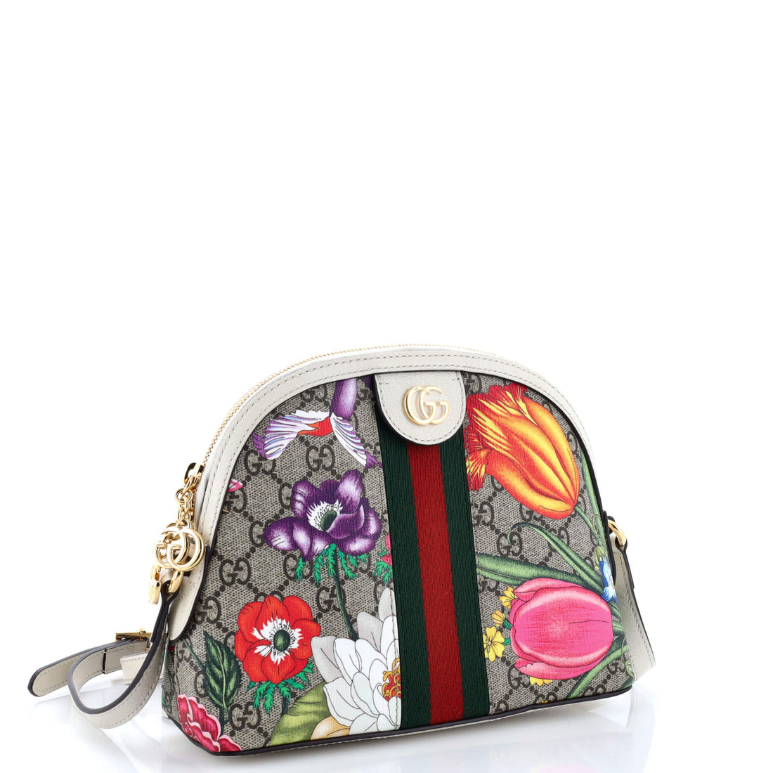 Ophidia Dome Shoulder Bag Flora GG Coated Canvas Small