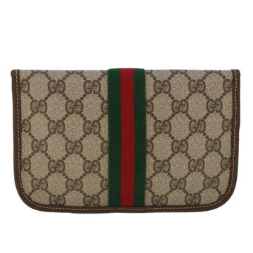 GUCCI GG Canvas Web Sherry Line Pouch PVC Leather Beige Red Green 44035