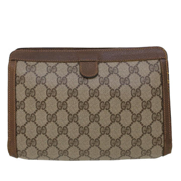 GUCCI GG Canvas Web Sherry Line Clutch Bag PVC Leather Beige Green 44139