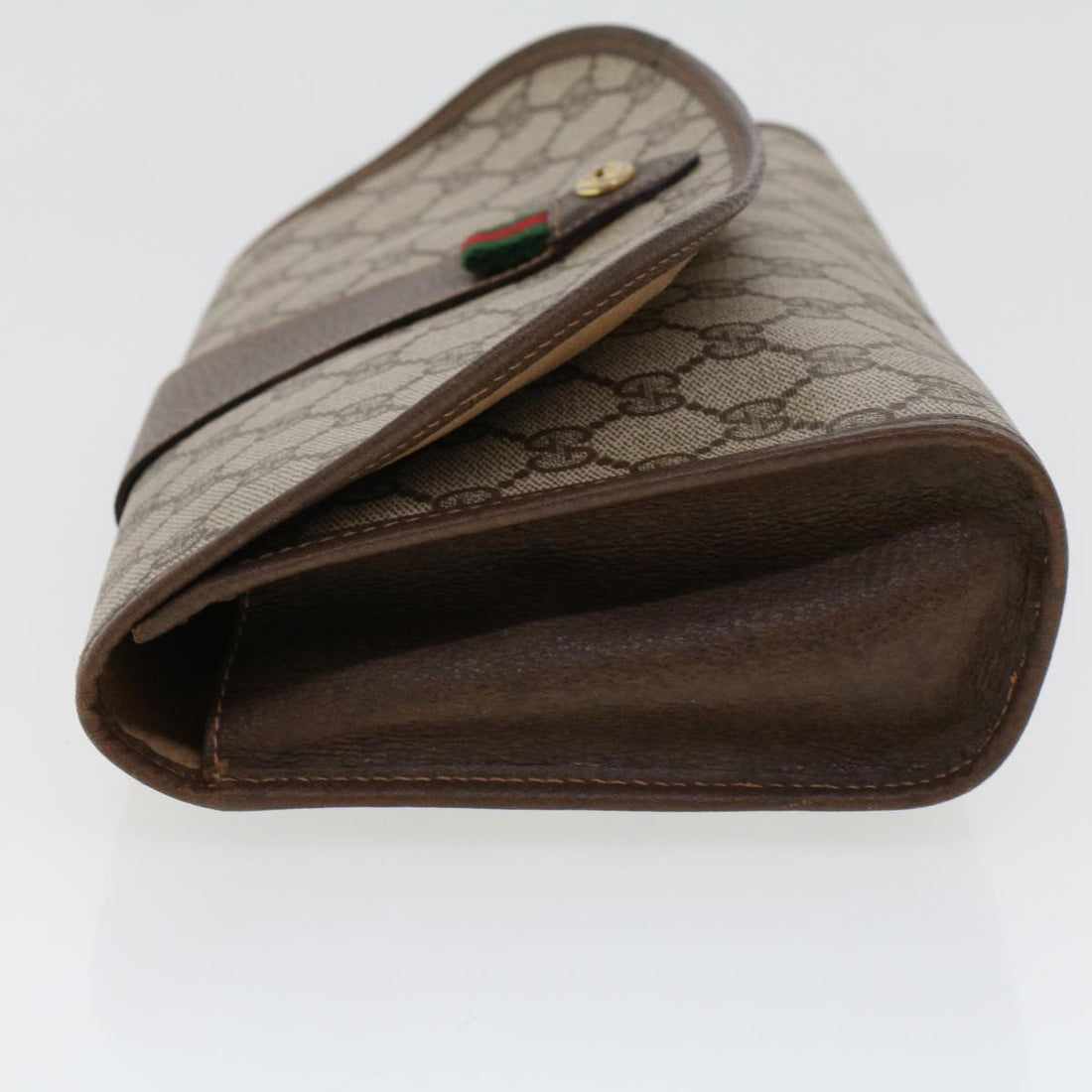 GUCCI GG Canvas Web Sherry Line Clutch Bag PVC Leather Beige Green 44152