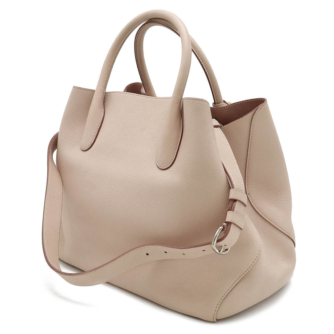 Christian Dior Open Bar Tote Bag 2WAY Shoulder Bag Leather Baby Pink Silver