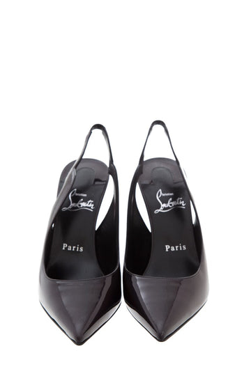 Christian Louboutin Hot Chick Sling 100 Black Patent Leather Heels SZ 38
