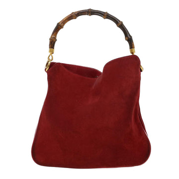 GUCCI Bamboo Hand Bag Suede 2way Shoulder Bag Red 44513