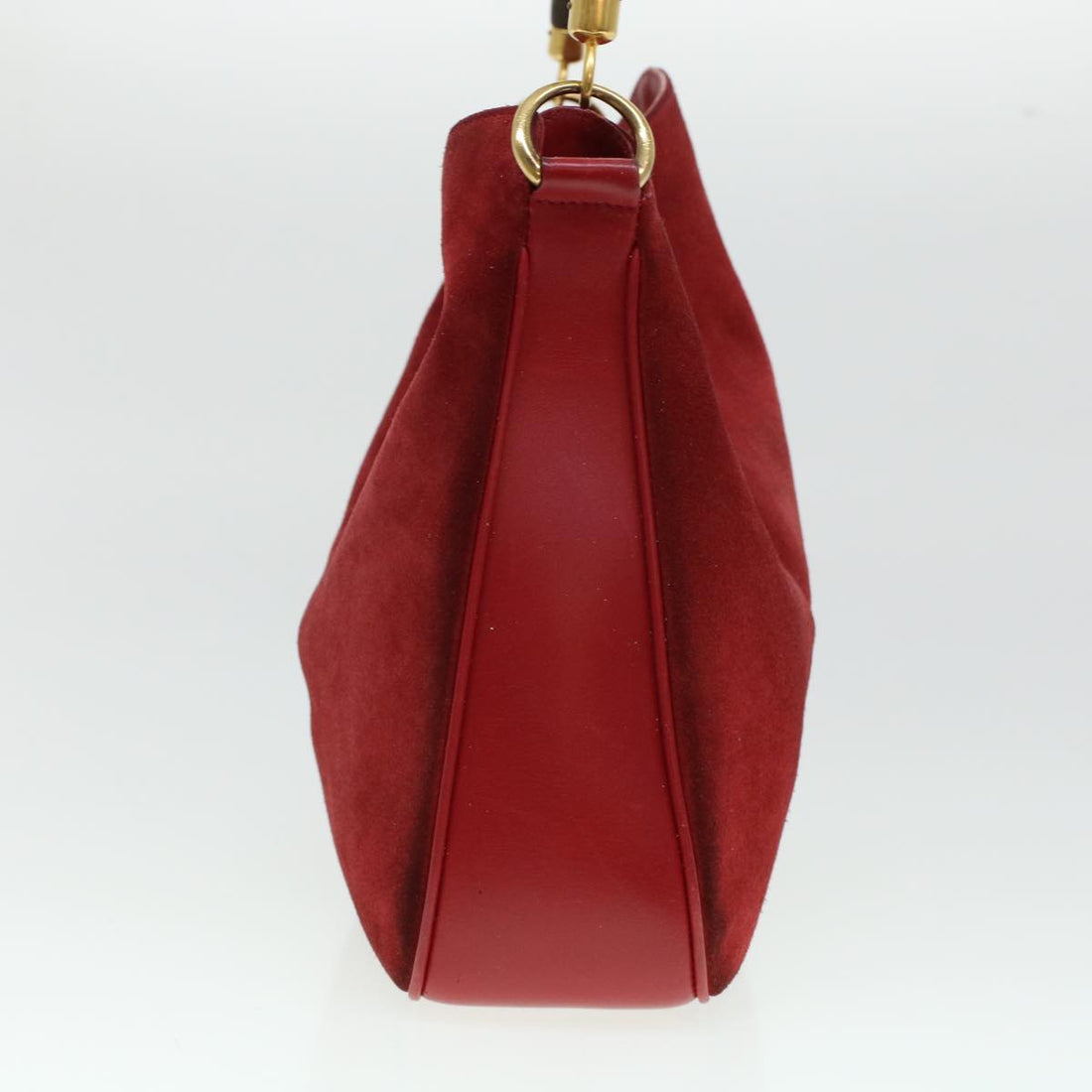 GUCCI Bamboo Hand Bag Suede 2way Shoulder Bag Red 44513