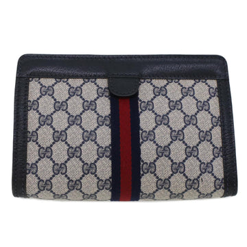 GUCCI GG Canvas Sherry Line Clutch Bag Gray Red Navy 64.014.2125.23 44752