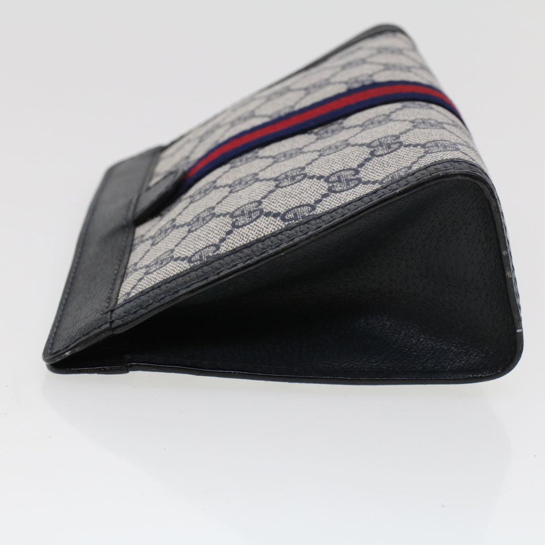 GUCCI GG Canvas Sherry Line Clutch Bag Gray Red Navy 64.014.2125.23 44752