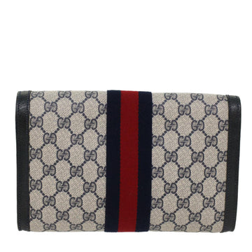 GUCCI GG Canvas Sherry Line Clutch Bag Gray Red Navy 89•01•006 44806