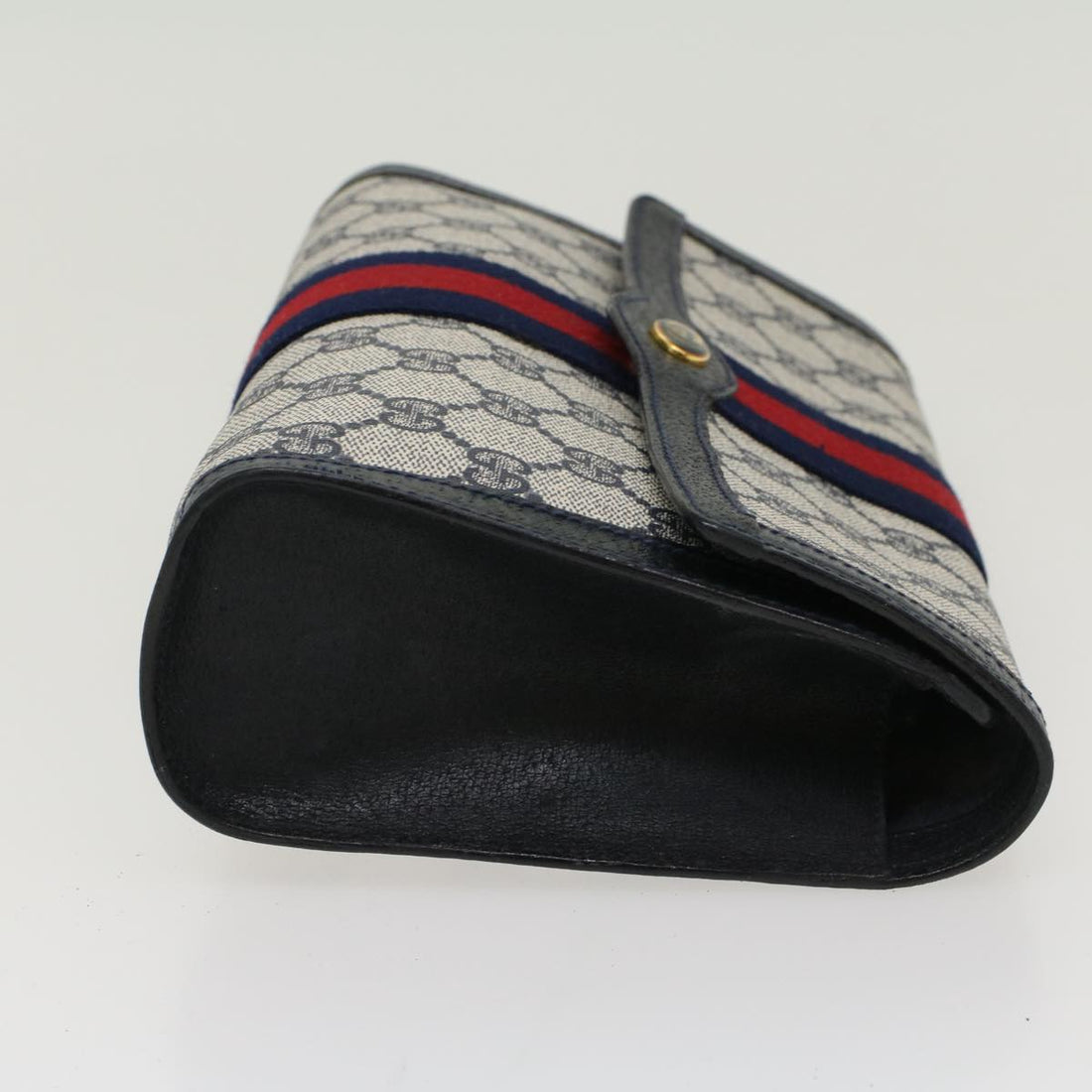GUCCI GG Canvas Sherry Line Clutch Bag Gray Red Navy 89•01•006 44806