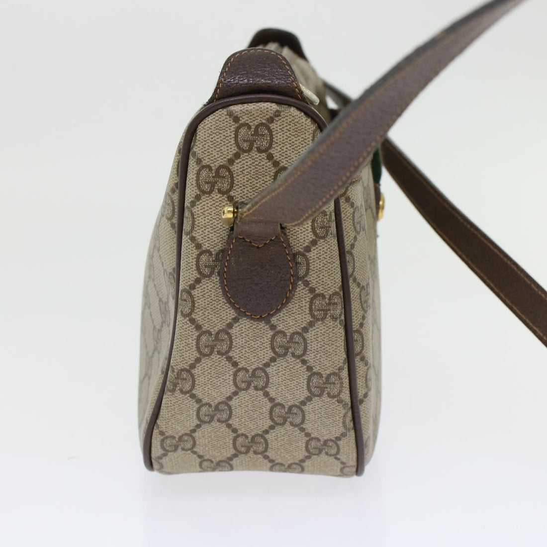 GUCCI GG Canvas Web Sherry Line Shoulder Bag PVC Leather Beige Red 45598