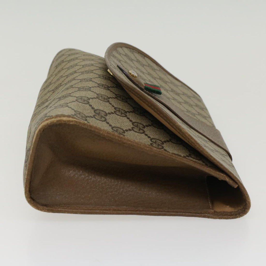 GUCCI GG Canvas Web Sherry Line Clutch Bag PVC Leather Beige Red 45599