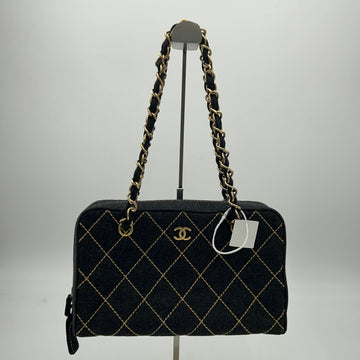 CHANEL Wild Stitch Wool Chain Shoulder Bag Grey 2106800560015