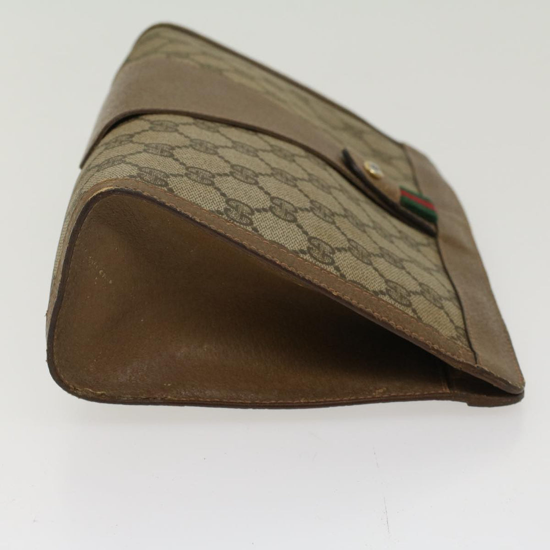 GUCCI GG Canvas Web Sherry Line Clutch Bag PVC Leather Beige Red 45600