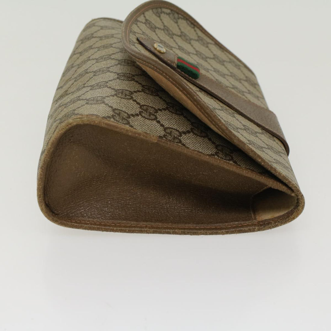 GUCCI GG Canvas Web Sherry Line Clutch Bag PVC Leather Beige Red 45602