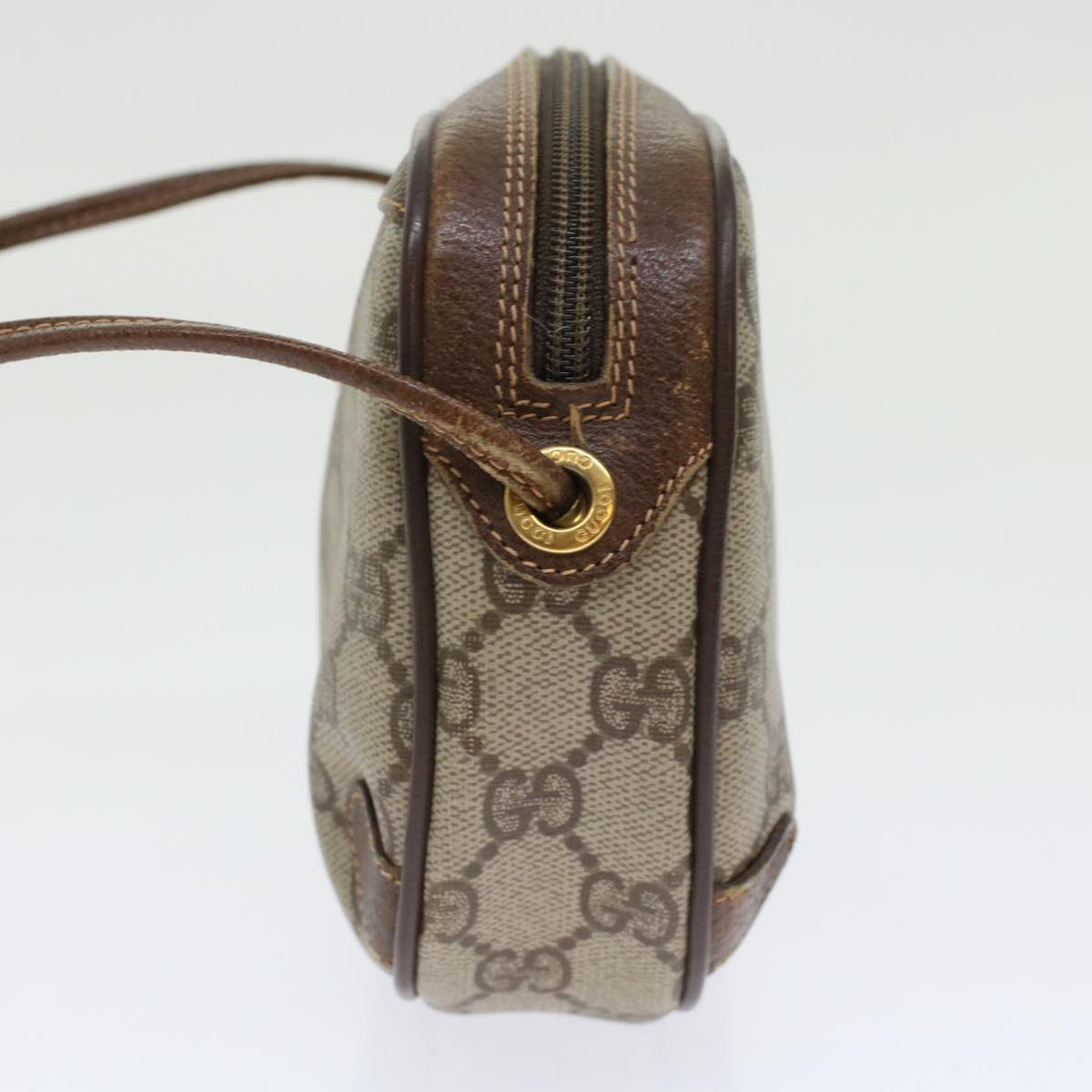 GUCCI GG Canvas Web Sherry Line Shoulder Bag PVC Leather Beige Red 45604