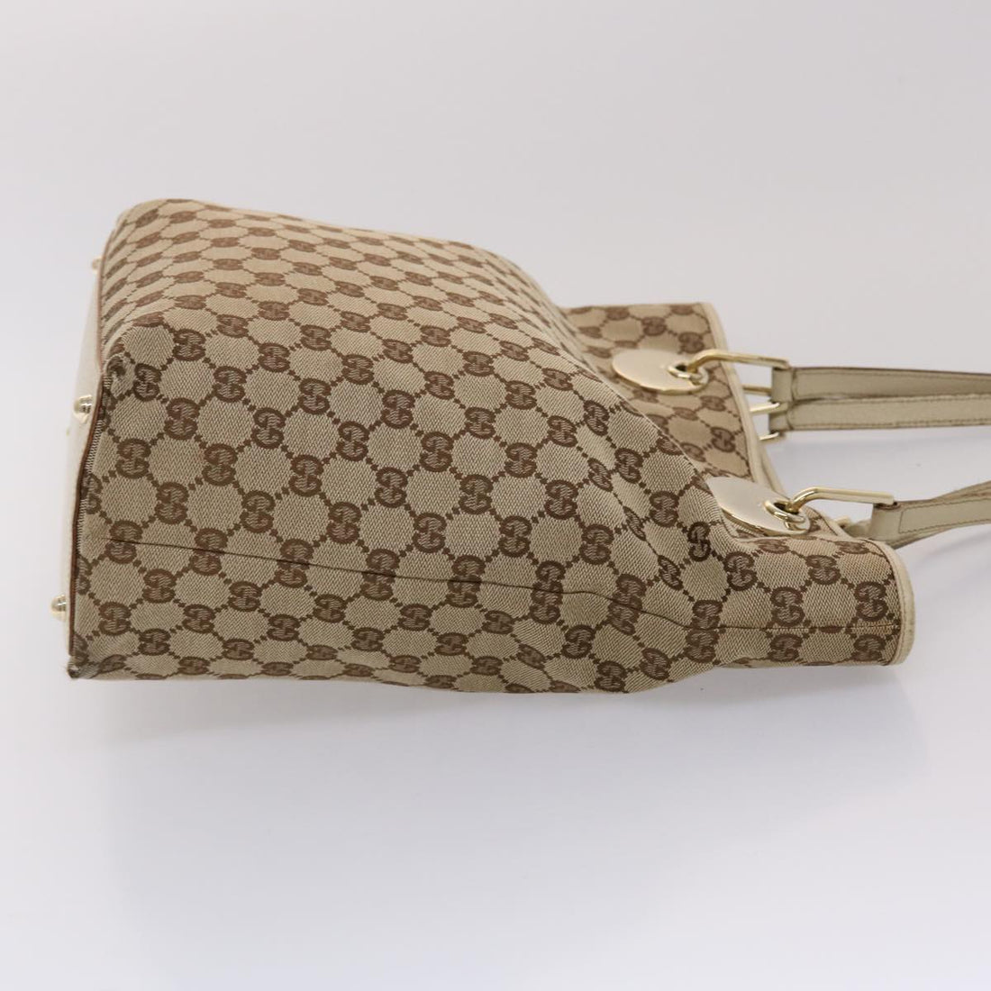 GUCCI GG Canvas Shoulder Bag Leather Beige 120836 45643