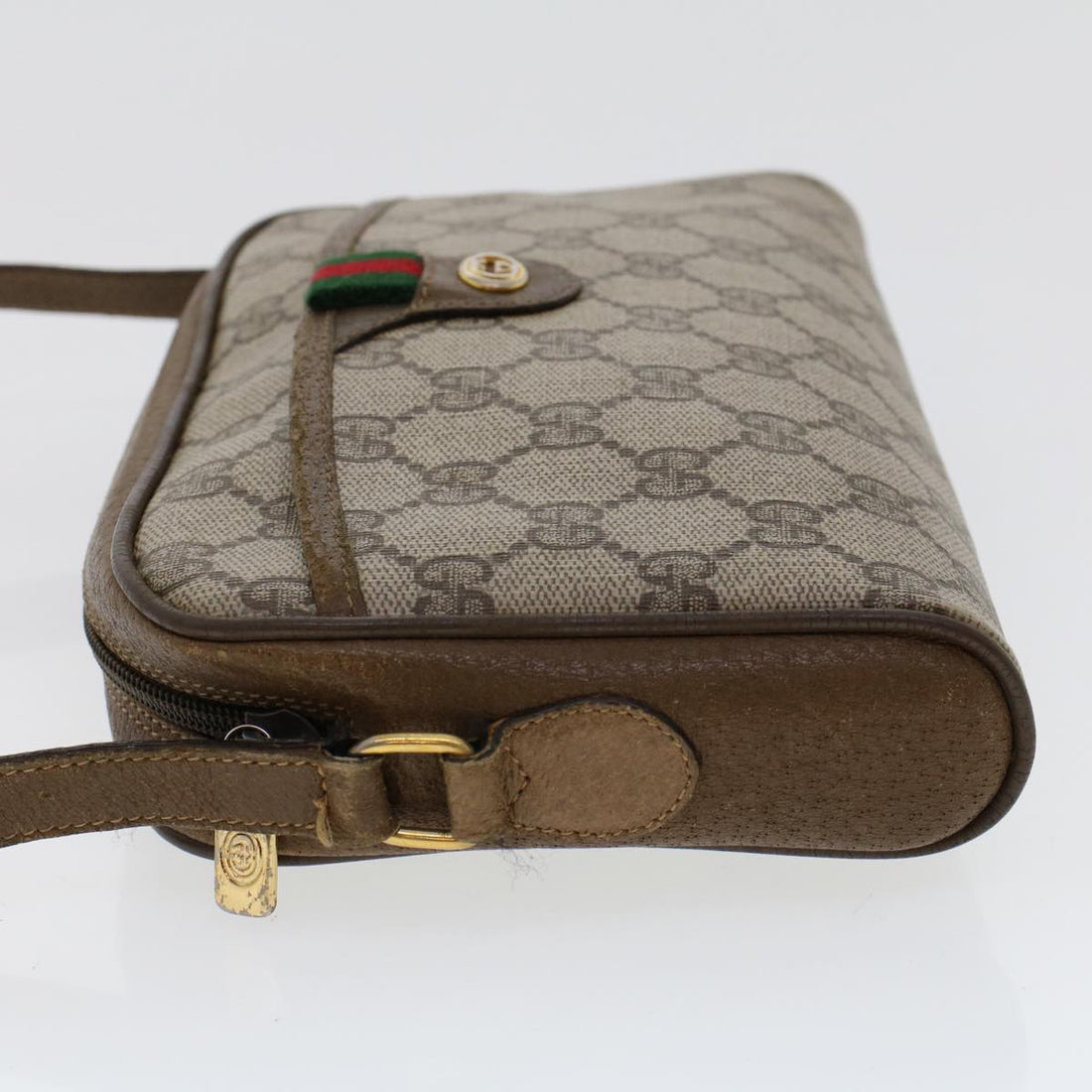 GUCCI GG Canvas Web Sherry Line Shoulder Bag PVC Leather 116 02 089 45860