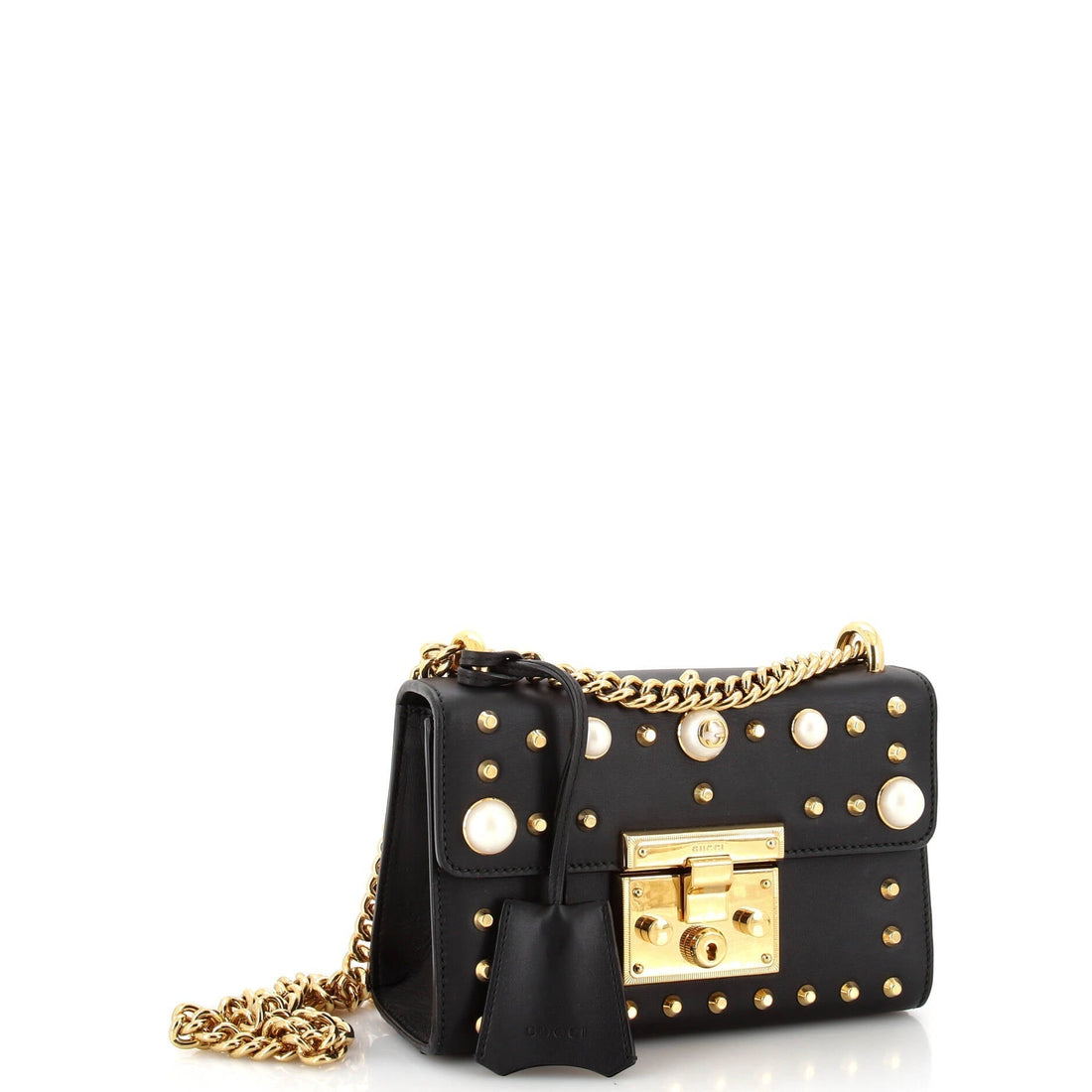 Pearly Padlock Shoulder Bag Studded Leather Small