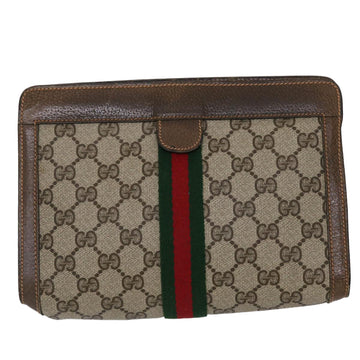 GUCCI GG Canvas Web Sherry Line Clutch Bag PVC Leather Beige Green 46133