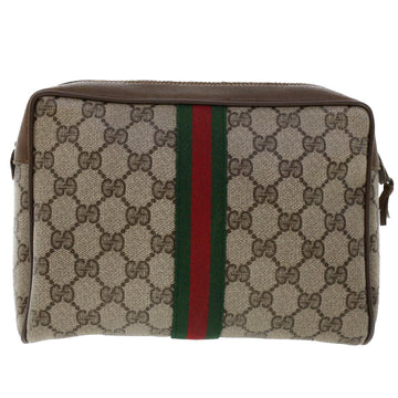 GUCCI GG Canvas Web Sherry Line Clutch Bag Beige Red 89•01•012 46162