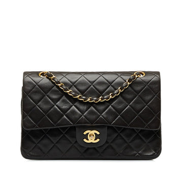 Chanel Double Flat Chain Shoulder Bag Black Gold Ram Skin Ladies Chanel