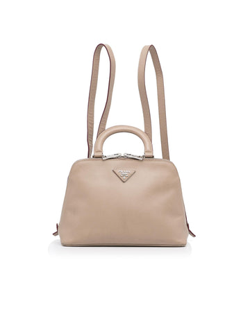Saffiano Leather Lux Promenade Backpack with Top Handle and Zip Closure