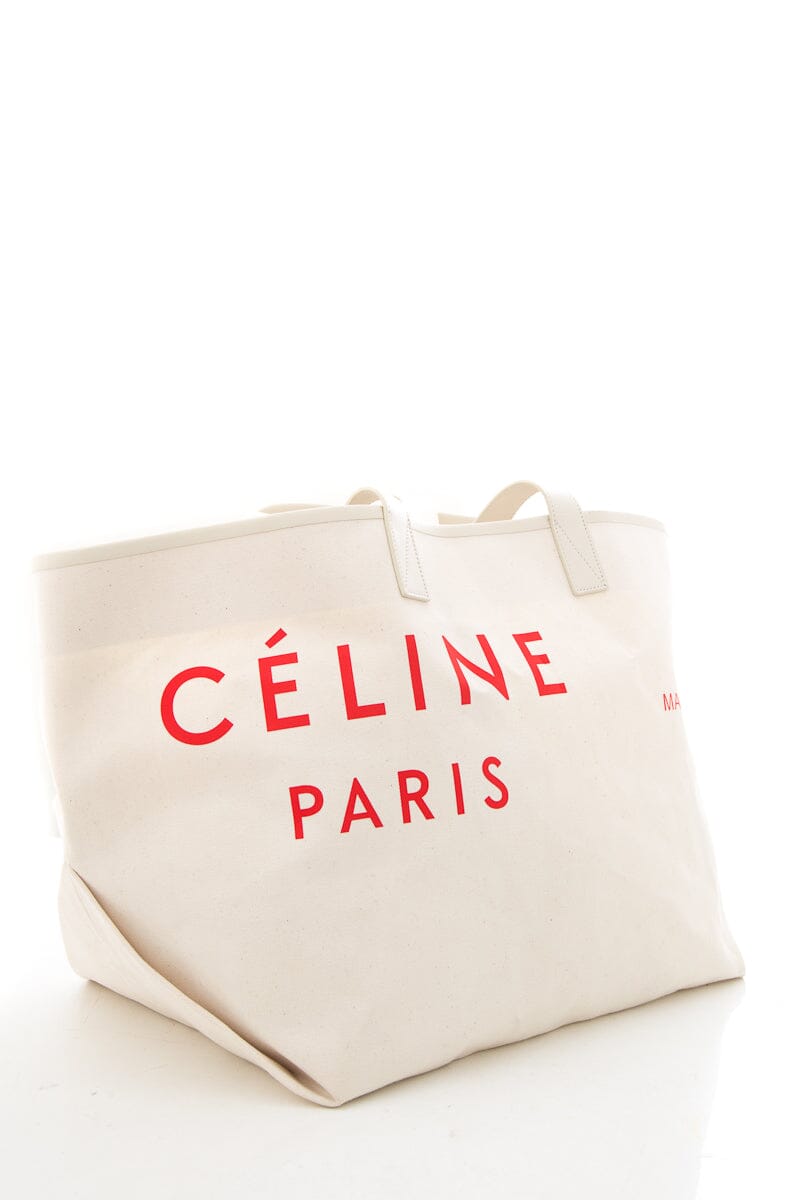 Celine Beige & Red Logo Large Tote