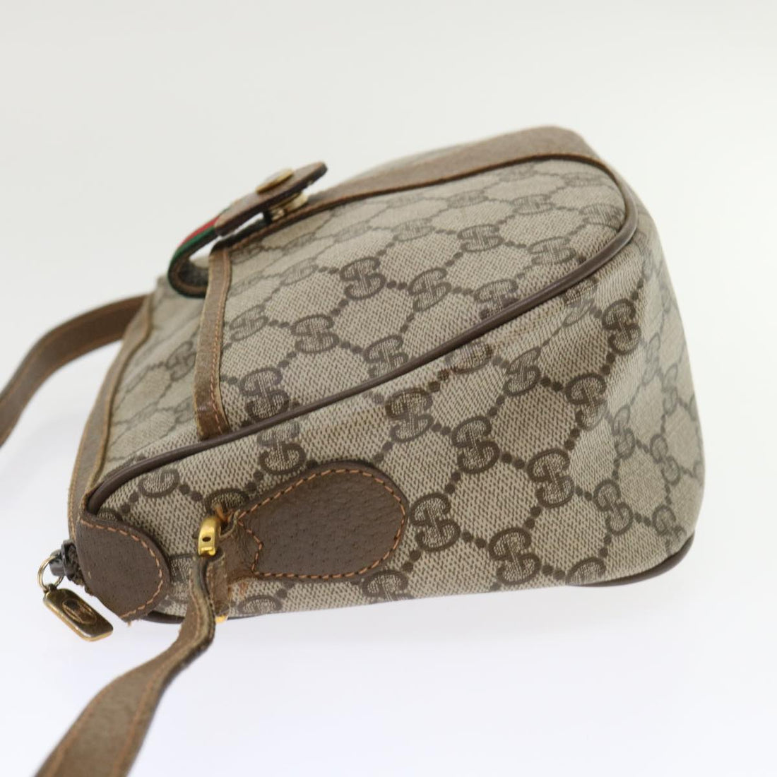 GUCCI GG Canvas Web Sherry Line Shoulder Bag PVC Leather Beige Green 46668