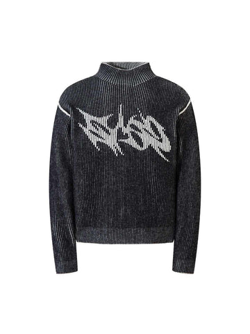 Makersluxe Letter Jacquard Reversible Graphic Sweater