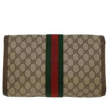 GUCCI GG Canvas Web Sherry Line Clutch Bag Beige Red 89•01•007 47106