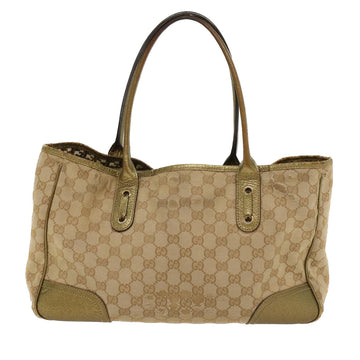 GUCCI GG Canvas Shoulder Bag Leather Beige Gold 168805 47525