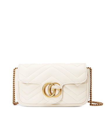 GG Marmont Super Mini Matelassé White Leather Shoulder Bag