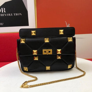 Makersluxe - Rivet Shoulder Purses Bag With Chain Black