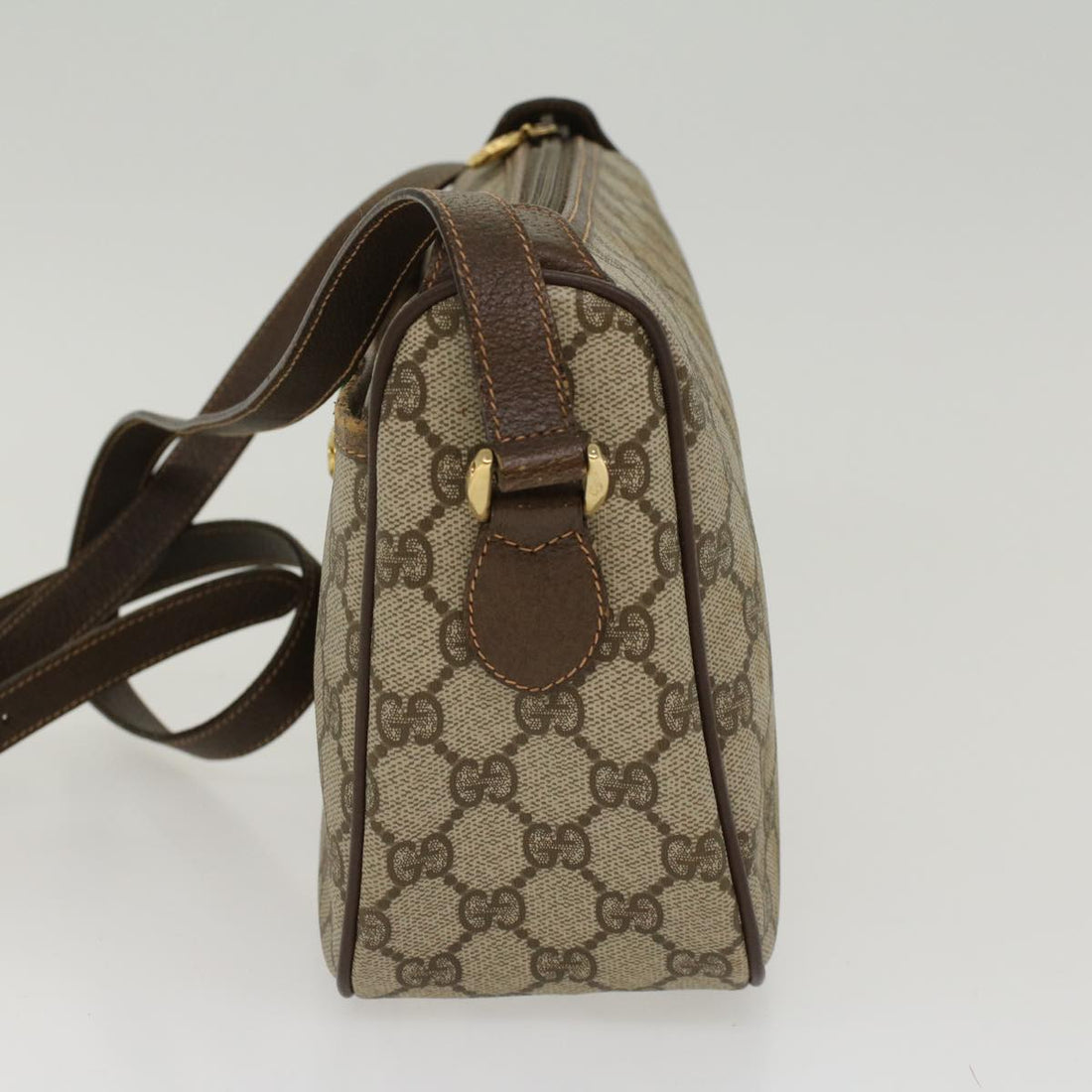 GUCCI GG Canvas Web Sherry Line Shoulder Bag PVC Leather Beige Green 47988
