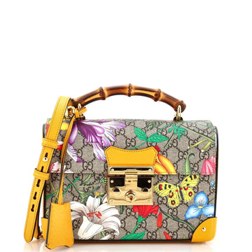 Padlock Bamboo Shoulder Bag Flora GG Coated Canvas Small