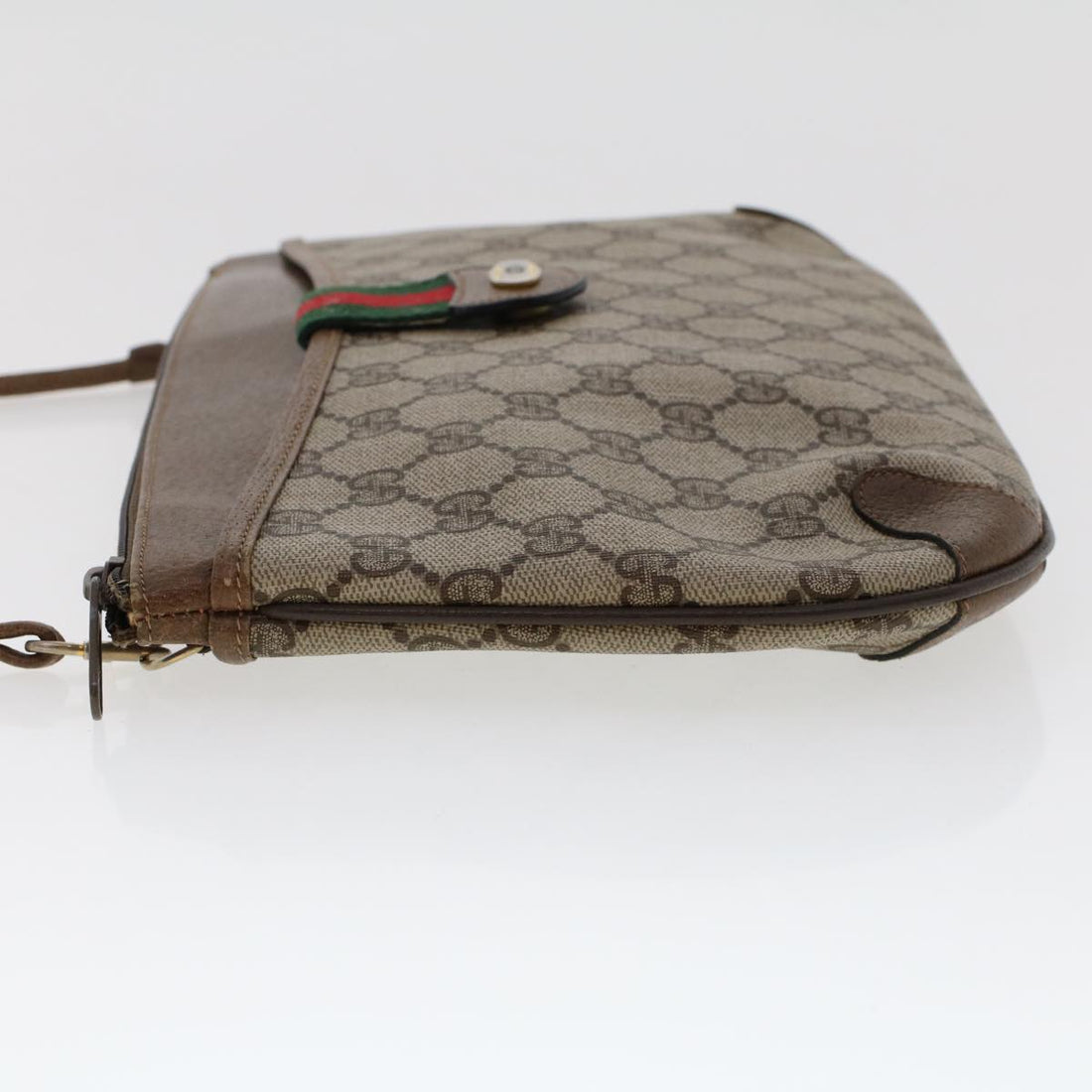 GUCCI GG Canvas Web Sherry Line Shoulder Bag PVC Leather Beige Green 48122