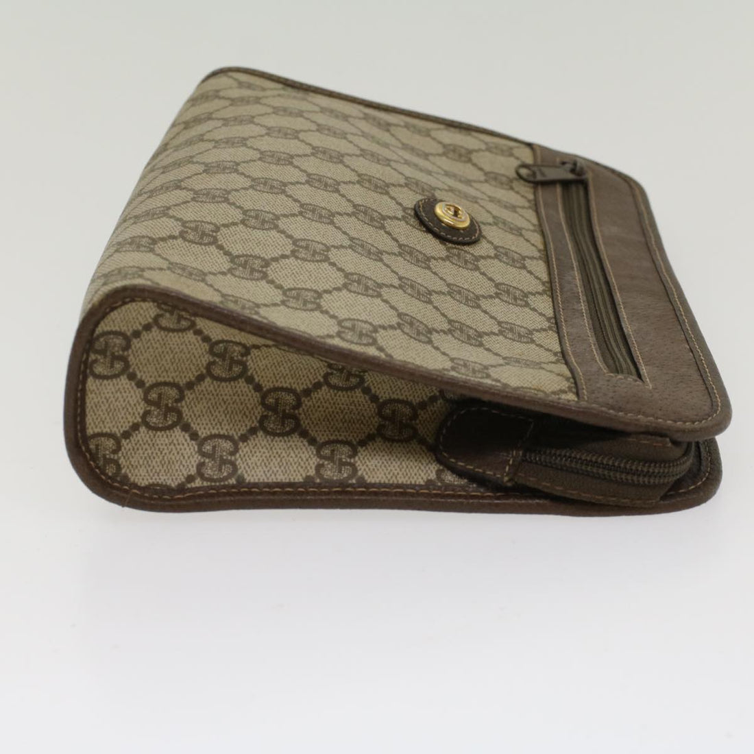 GUCCI GG Canvas Clutch Bag PVC Leather Beige 97.01.037 48147