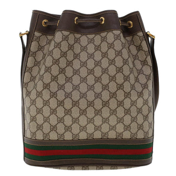 GUCCI GG Canvas Web Sherry Line Shoulder Bag PVC Leather Beige Green 48163