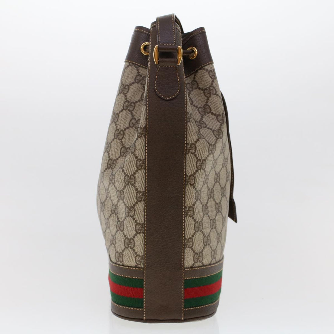 GUCCI GG Canvas Web Sherry Line Shoulder Bag PVC Leather Beige Green 48163