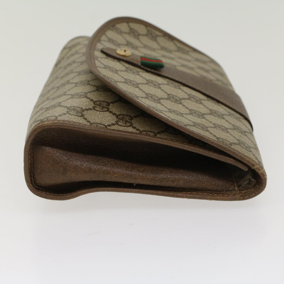 GUCCI GG Canvas Web Sherry Line Clutch Bag PVC Leather Beige Red 48450