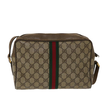 GUCCI GG Canvas Web Sherry Line Shoulder Bag PVC Leather Beige Green 48597