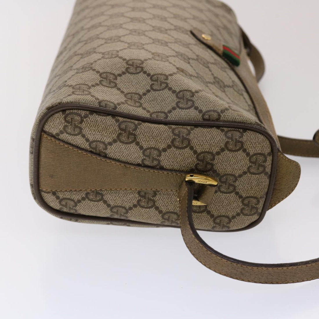 GUCCI GG Canvas Web Sherry Line Shoulder Bag PVC Leather Beige Green 48598