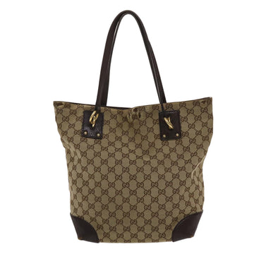 GUCCI GG Canvas Tote Bag Beige Dark Brown 49048
