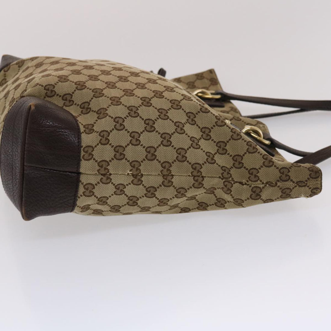 GUCCI GG Canvas Tote Bag Beige Dark Brown 49048