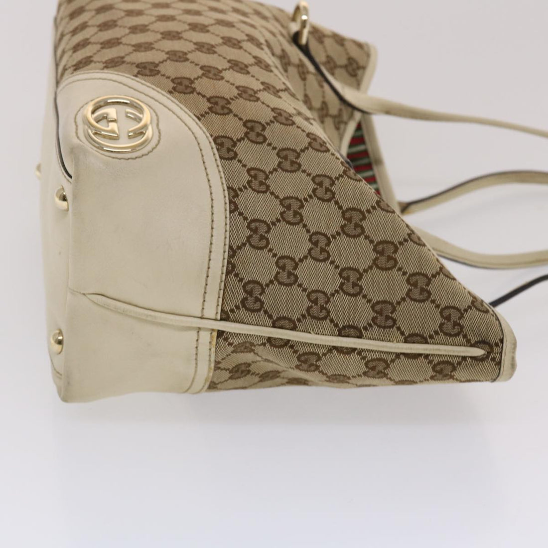GUCCI GG Canvas Tote Bag Beige White 49055