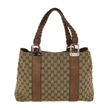 GUCCI GG Canvas Bamboo Tote Bag Beige Brown 49058