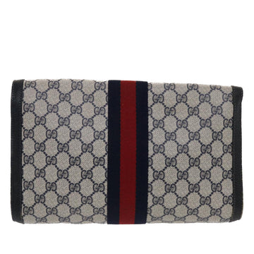 GUCCI GG Canvas Sherry Line Clutch Bag PVC Leather Navy Red 49081